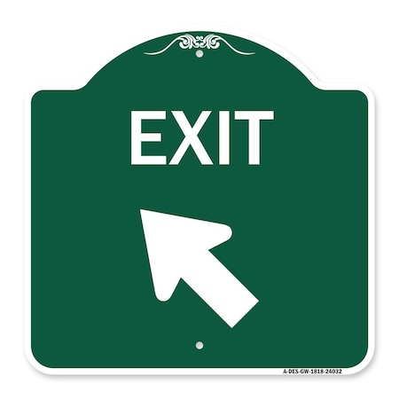 Designer Series Exit Exit With Left Arrow, Green & White Aluminum Architectural Sign